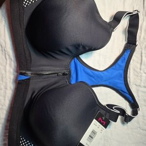 36D Maidenform Black and Blue Zip-Front Sports Bra NWT